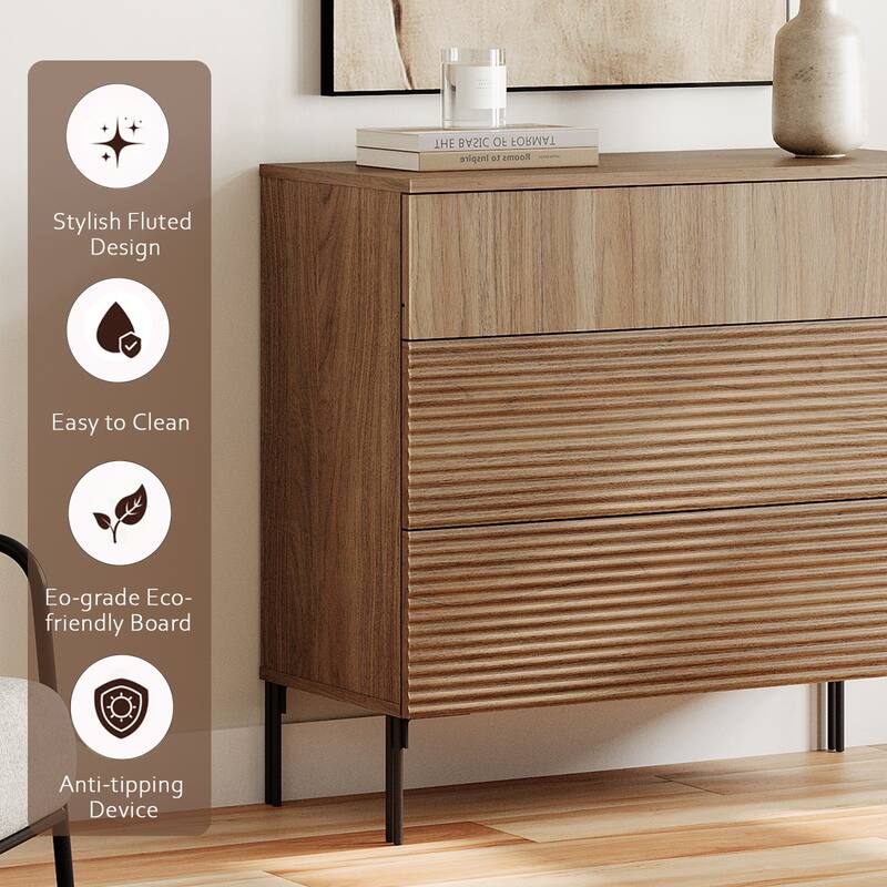 94.5" Wooden Reeded Sideboard With Built-In Charging Station, 4-In-1 Modern Credenza