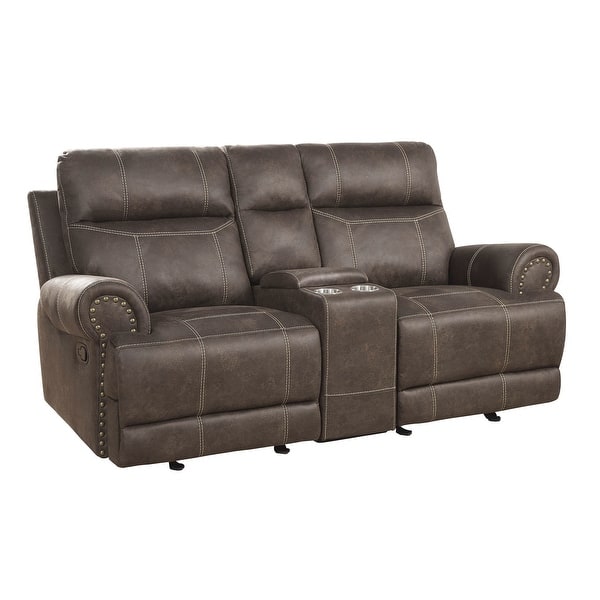 slide 1 of 7, Kingsley Buckskin Brown Glider Loveseat with Console
