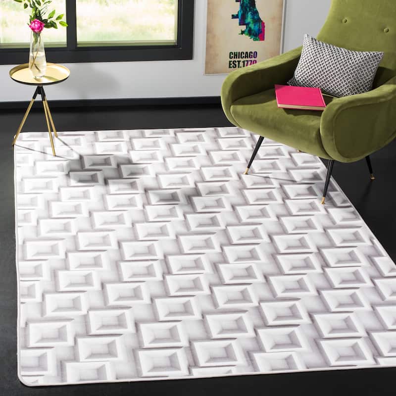 SAFAVIEH Daytona Machine Washable Slip Resistant Hadia Graphic Rug - 5' 1" x 7' 6" - Ivory/Light Grey - Rectangle