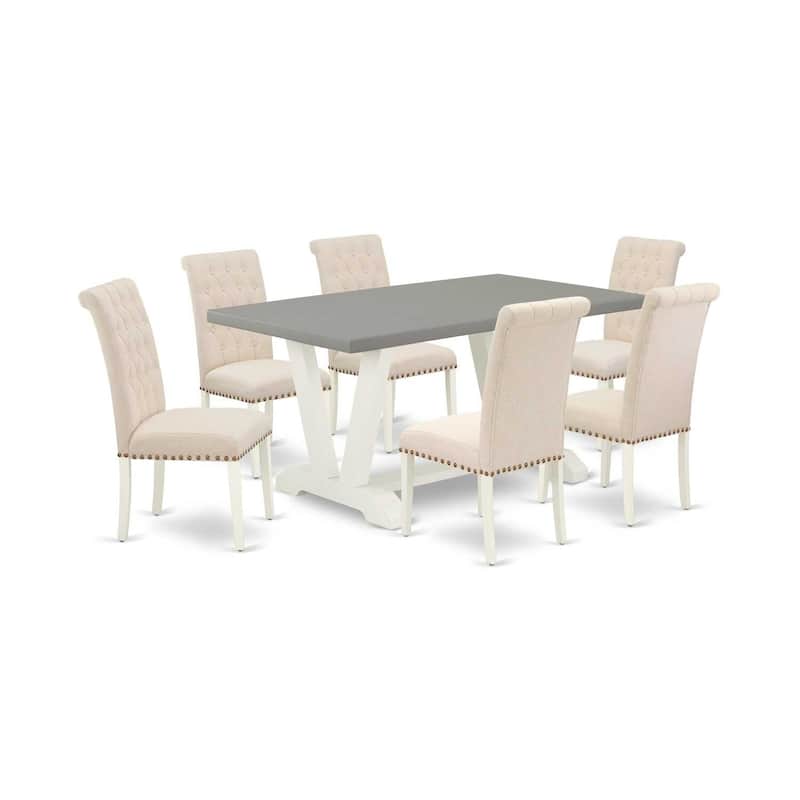 HomeStock 7-Piece Natural Oak Finish Solid Wood Top Dining Table with 6-Chairs