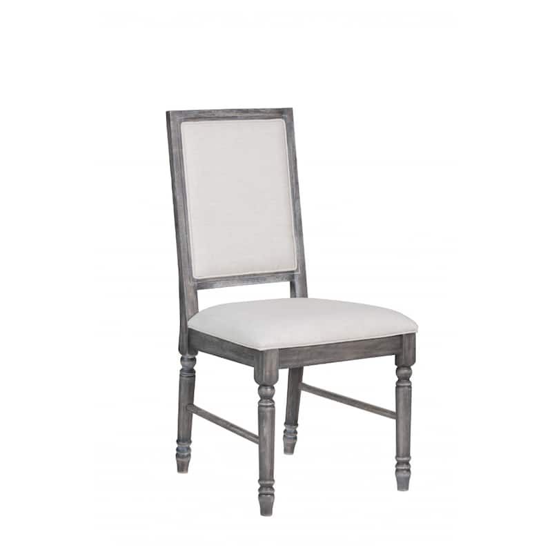 Linen Side Chairs with Grey Wood Legs & Solid Back Set of 2 - 20" L X 22" W X 40" H