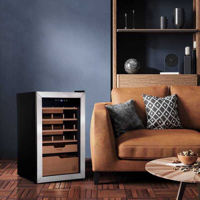 Newair x Boveda 500 Count Electric Humidor, Spanish Cedar Shelves, Temperature Control, Cigar Humidor, Humidity Control