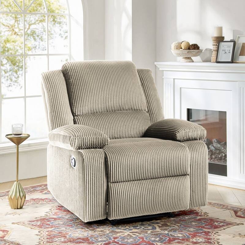 Vegan Leather Upholstered Push Back Manual Recliner Chair - Oatmeal(Corduroy)
