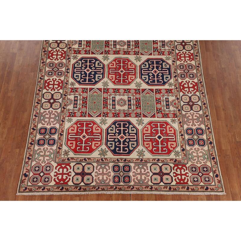 Oriental Beige Kazak Rug Handmade Traditional Wool Carpet - 6'9" x 9'9"