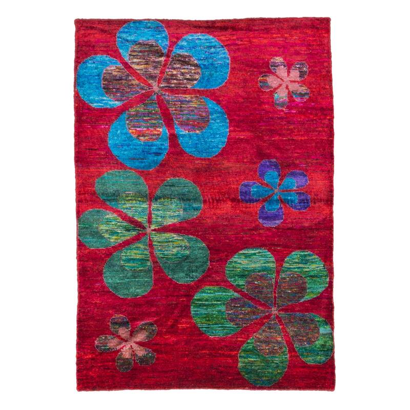 ECARPETGALLERY Hand-knotted Opulence Red Silk Rug - 4'1 x 5'10