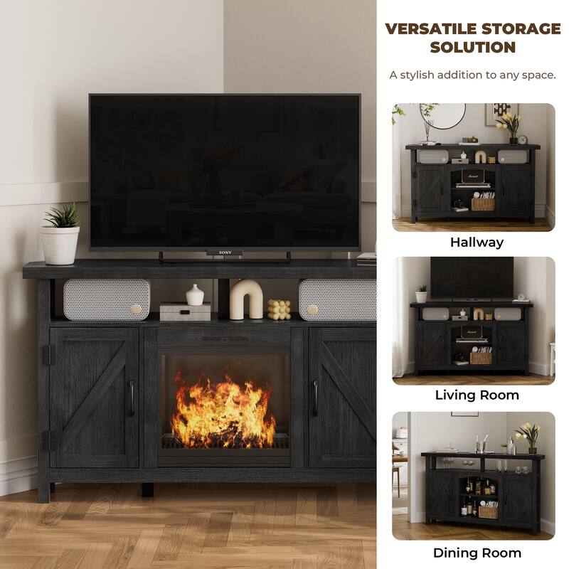 Farmhouse Corner TV Stand for TVs up to 60", Entertainment Center with Storage Cabinets - 31.81'' H X 54.02'' W X 15.35'' D