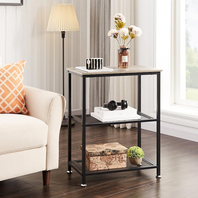 VECELO Industrial Style 3-Tier Nightstands Set of 2 with Open Storage Shelves