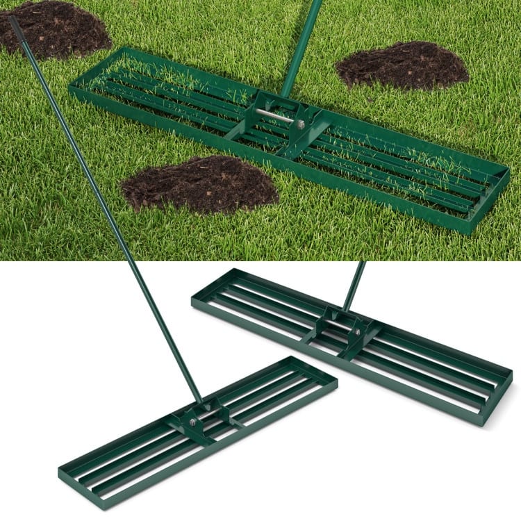 Heavy Duty Lawn Leveling Rake 46" x 10" Plate, 67" Anti-Slip Handle - 46" x 10" - Green