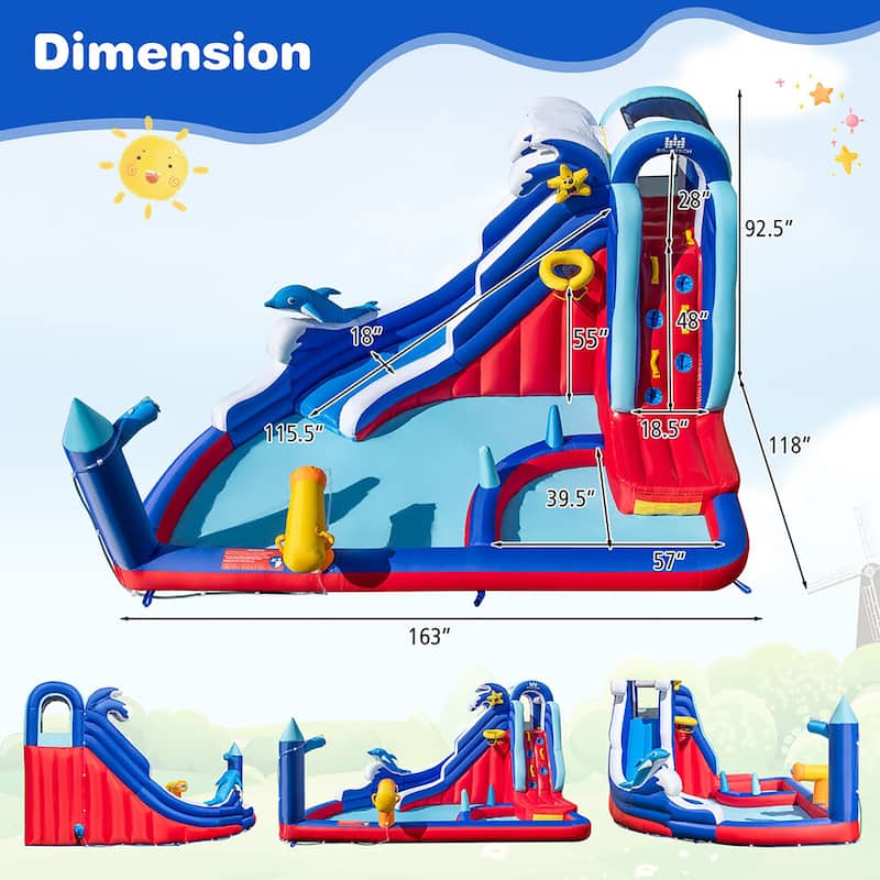 Gymax Inflatable Water Slide Park w/ Slide 2 Splash Pools Climbing