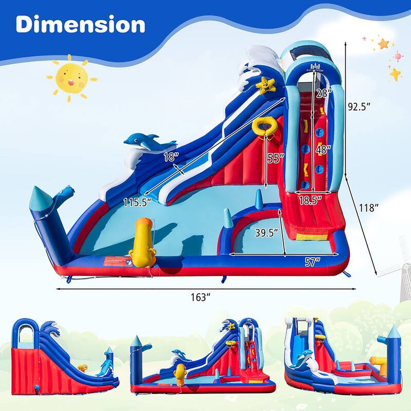 Gymax Inflatable Water Slide Park w/735W Blower Slide 2 Splash Pools