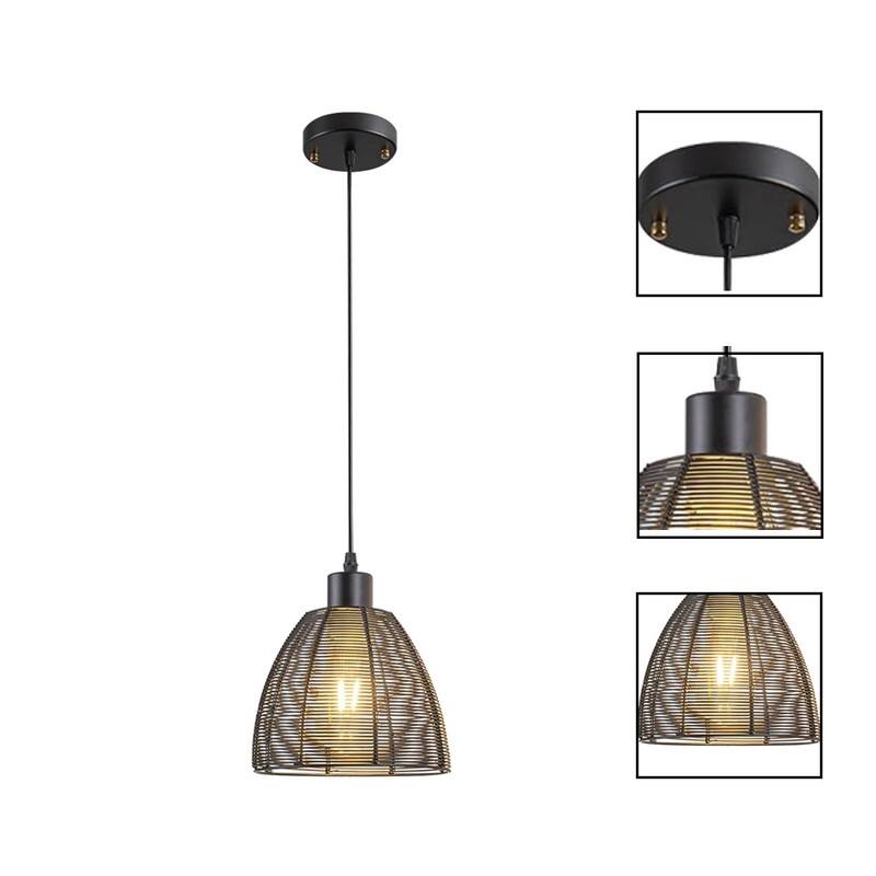 2 Pack hanging lights black battery powered metal pendant lights
