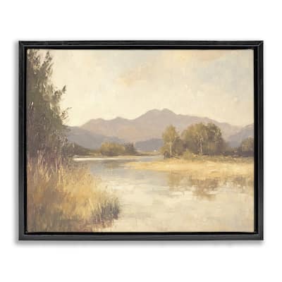 Stupell Wild River Mountain View Framed Floater Canvas Wall Art Design By Petal Prints Design