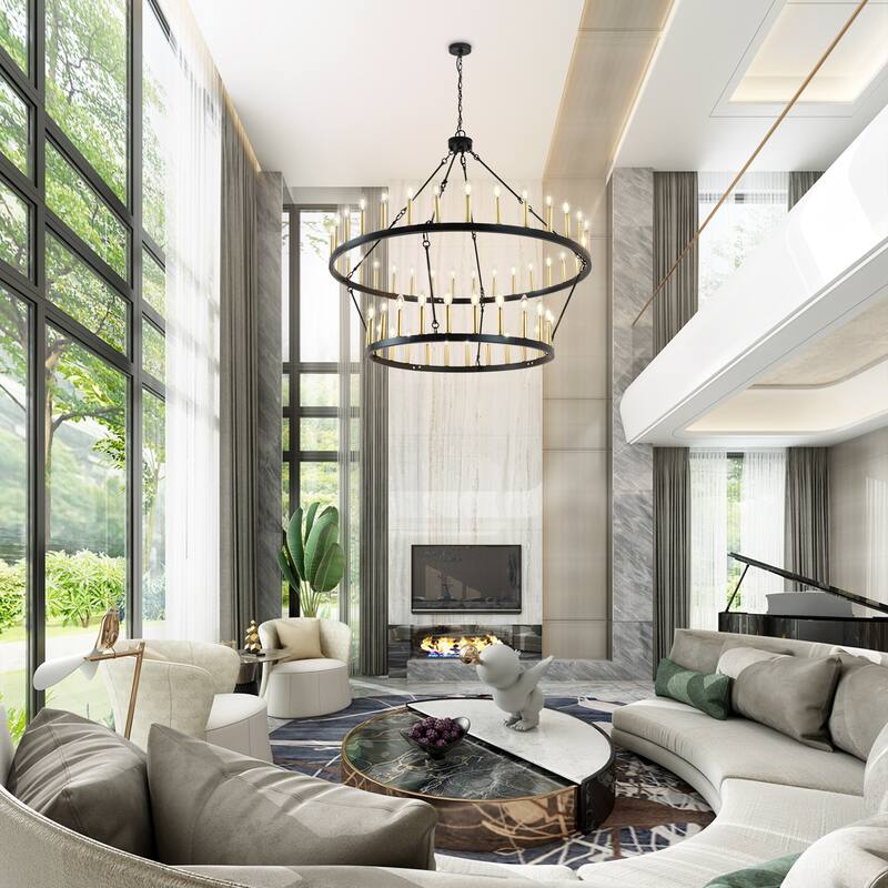 2-Tier Wagon Wheel Chandelier Large Chandeliers For High Ceilings - 56-Light