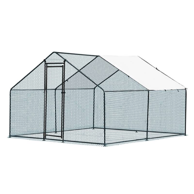 Outdoor Walk-In Chicken Coop 10x10 ft with Galvanized Steel Frame