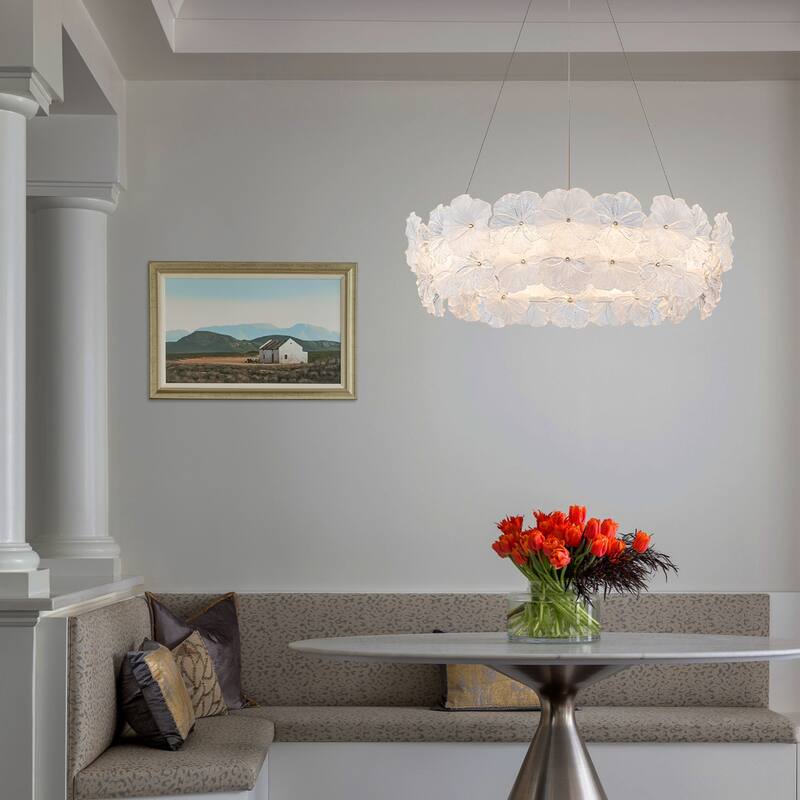 Modern LED Chandelier Clear & Frosted Glass Floral Petals Dimmable