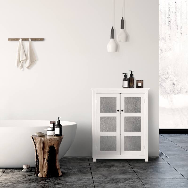 Teamson Home Conner Two-Door Freestanding Floor Cabinet, White Finish - 27.01" L x 13.74" W x 34.02" H