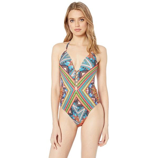 Shop Kenneth Cole V Neck Latter Halter One Piece Swimsuit Red Arabesque X Large Overstock Shop Kenneth Cole V Neck Latter Halter One Piece Swimsuit Red Arabesque X Large Overstock