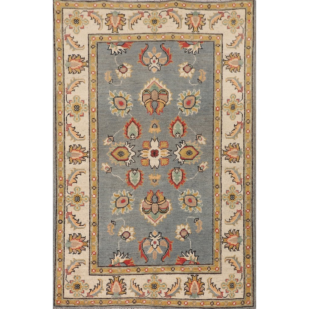 Floral Gray Oushak Accent Rug Handmade Wool Carpet - 3'2" x 4'11"