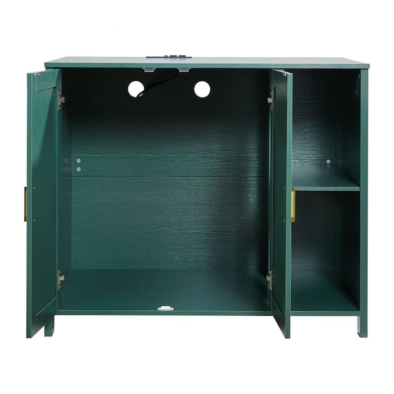 Dark Green P2 Particle Board Cat Litter Cabinet with Drawer and Power - 41.34 × 26.77 × 34.84 inch