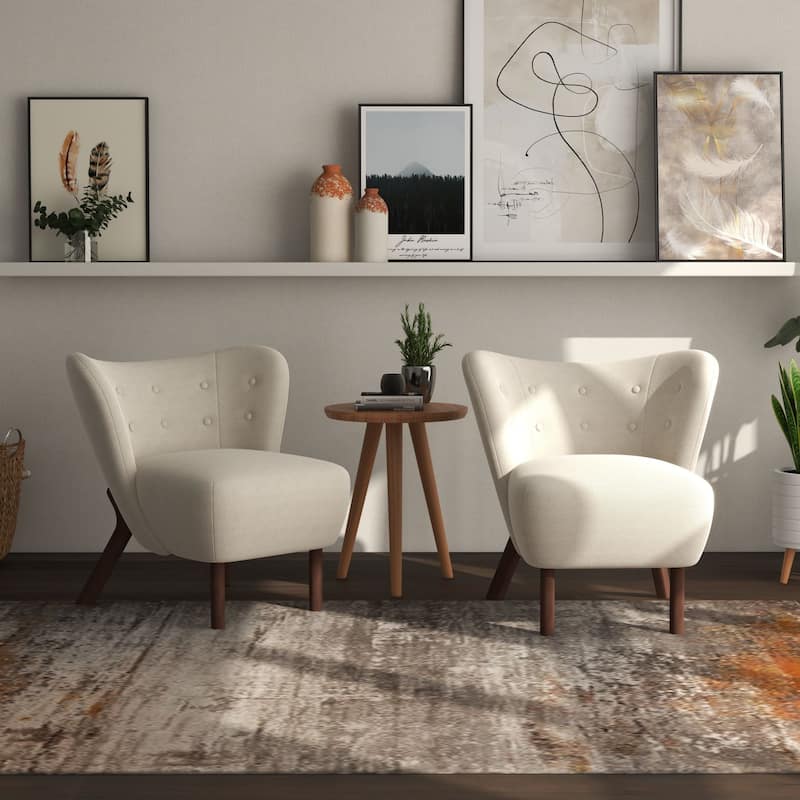 34" Wide Solid Color Tufted Wingback Chair With Solid Wood Leg