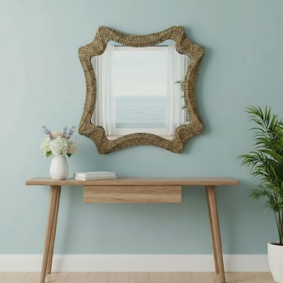 HomeRoots 38" Brown Abstract Floating Rope Framed Accent Mirror - 36.50 in. x 38.00 in. x 2.00 in.