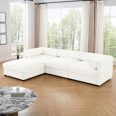 Contemporary L-shaped Chenille Sectional Sofa with Storage Seats and Ottoman