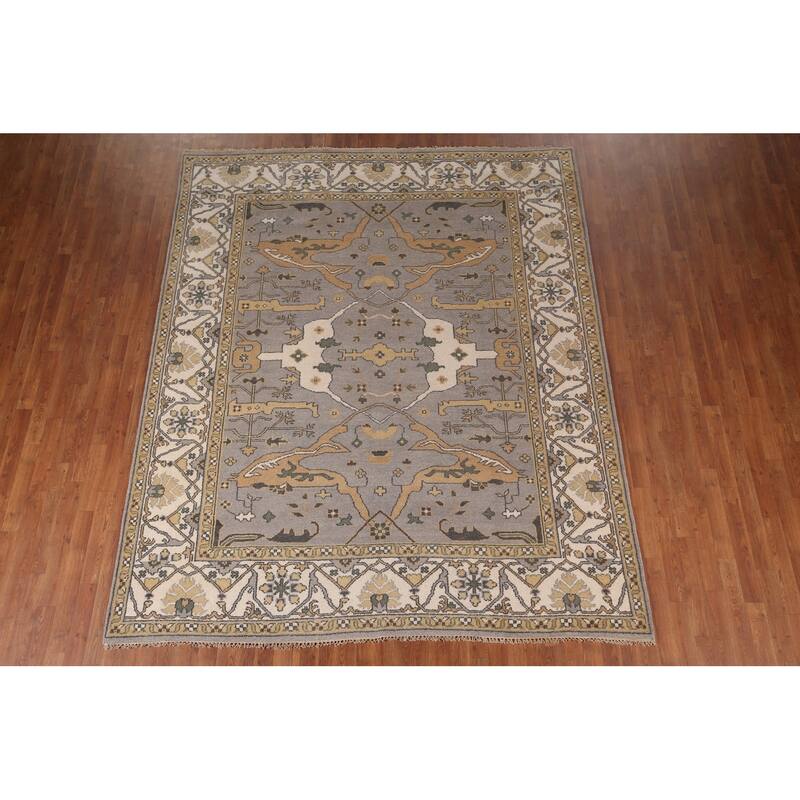 Gray Oushak Indian Rug Hand-Knotted Wool Carpet - 8'0"x 9'8"