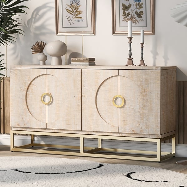 Boho Storage Cabinet Buffet Server Sideboard with Metal Circular Handle & Adjustable Shelves for Corridor Entrance Living Room - Bed Bath & Beyond