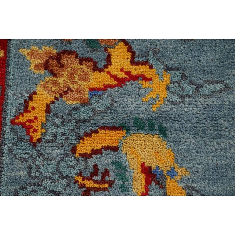 Hand Knotted Oriental 100% Wool Carpet Traditional Bordered Navy Blue & Blues Art Deco Area Rug - 3' 0'' X 2' 0''