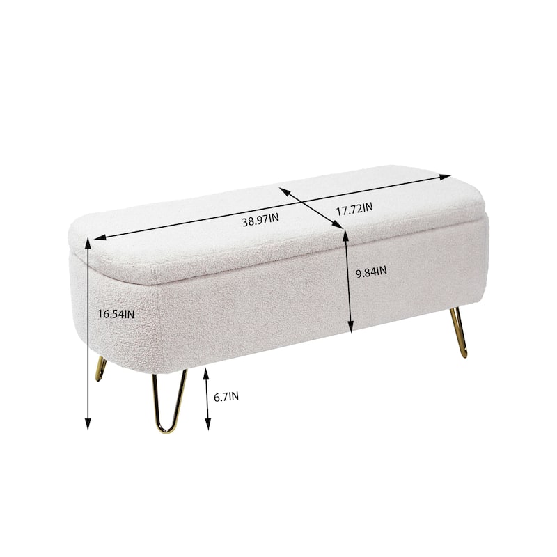 Oval Storage Ottoman Bench with Gold Legs by GDFStudio - 39.37"L x15.75"W x 15.50"H