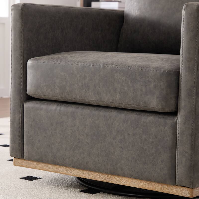 Modern PU Swivel Accent Chair with Armrest and Metal Base