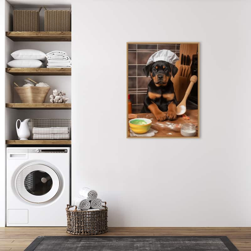 Rottweiler Puppy Chef by Andreas Magnusson Framed Canvas Wall Art
