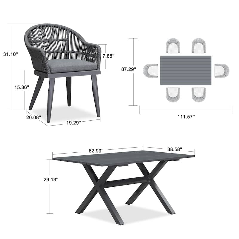 PURPLE LEAF Patio Dining Set with Outdoor Aluminium Dining Table and Woven Rattan Chairs