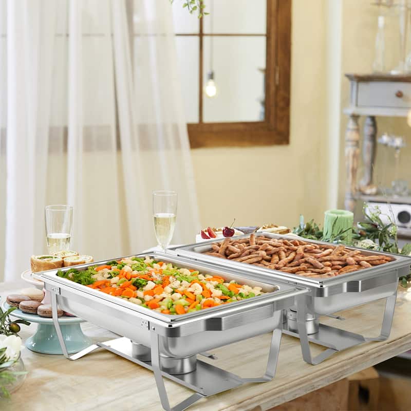 Set 2/4 Chafing Dish Buffet Packs 9 QT Steel Chafers with Food Pans