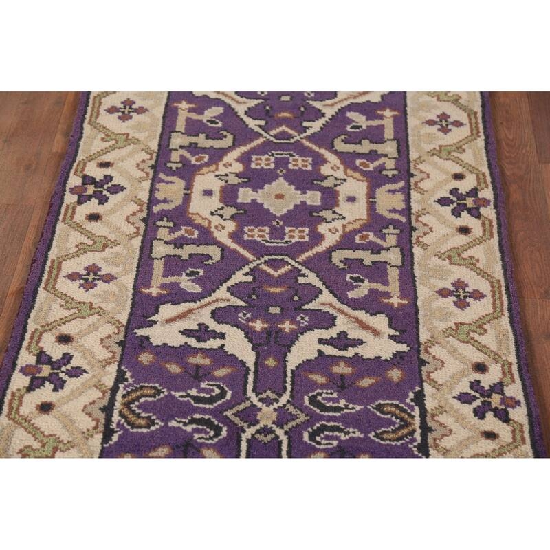 Purple Oushak Oriental Runner Rug Hand-Knotted Wool Carpet - 2'7" x 10'0"