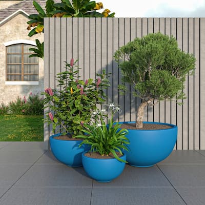 Iris Modern Elegant Round Fiberstone and MGO Planter With Drainage Holes for Indoor Outdoor Patio Decorative Plant Pot