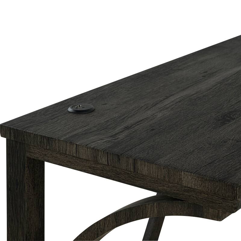Furniture of America Setas 4-Piece Brown Wood Counter Height Dining Table Set with USB Ports and Tufted Seat