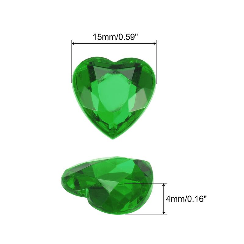 40 Pcs Acrylic Heart Rhinestone 15mm Flat Back Plastic Gems - Dark Green