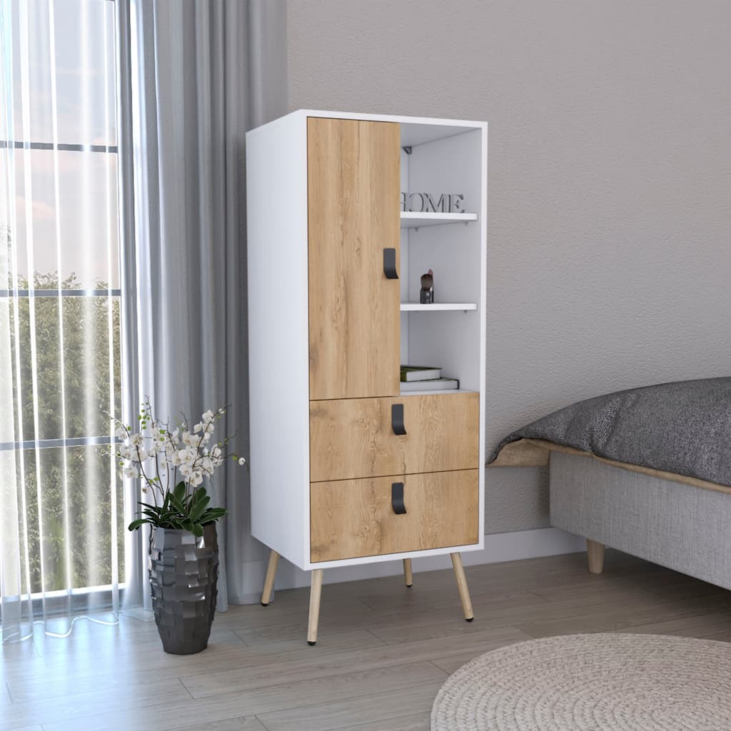 Huna 2-Drawer Tall Dresser with Shelves and Cabinet