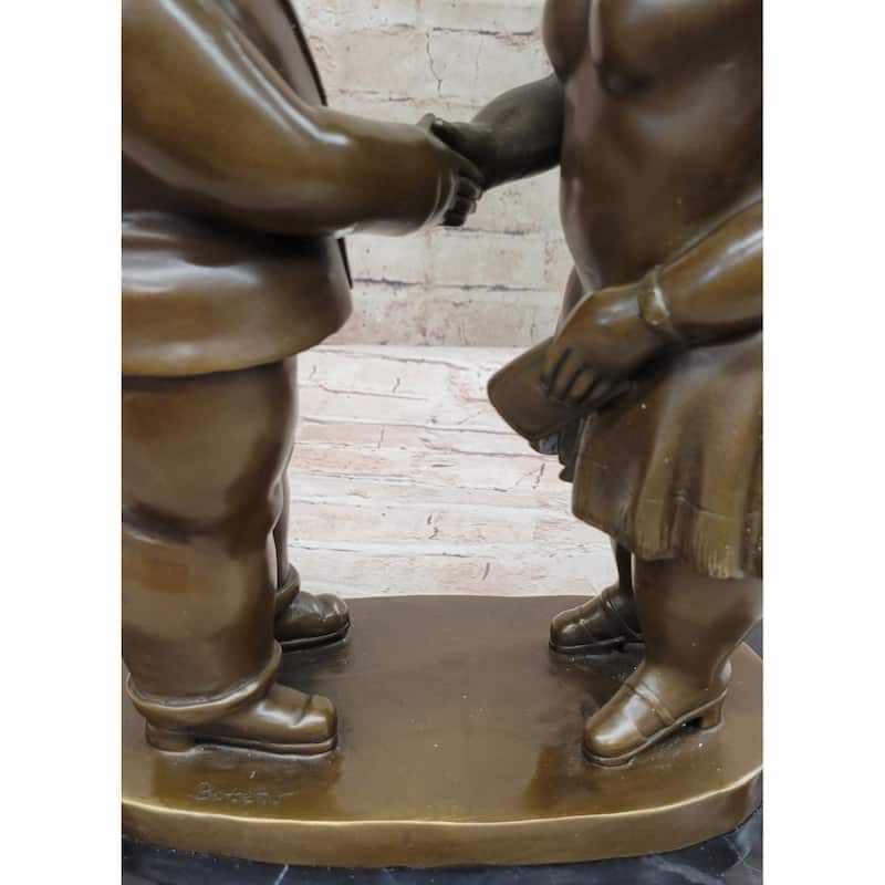 Man Woman Courting Bronze Sculpture Statue After Fernando Botero On Marble Base