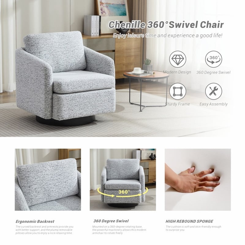 Chenille Upholstered Swivel Accent Chair for Living Room