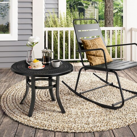 Cast Aluminum Patio Side Table Outdoor Round Table with Umbrella Hole - 23.62" Dia. x 17.72" H