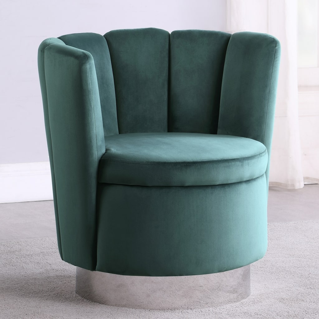 Modern Design Swivel Barrel Teal Velvet Accent Chair with Chrome Base