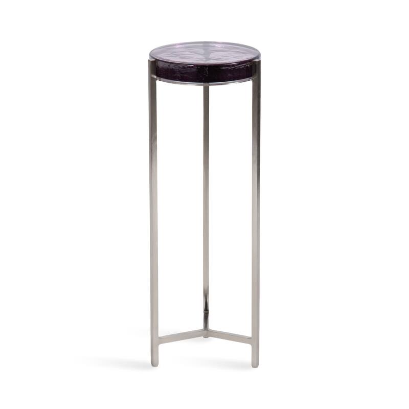 Kate and Laurel Aguilar Glam Drink Table - 9x9x23 - Silver/Purple Glass