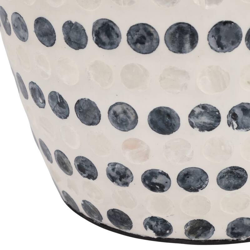 Decorative Vase - Shell Coastal Capiz Dots - Ivory and Blue