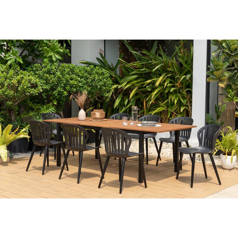 LifestyleGarden 9pc FSC Certified Wood Outdoor Patio Extendable Dining Set - Sidechairs