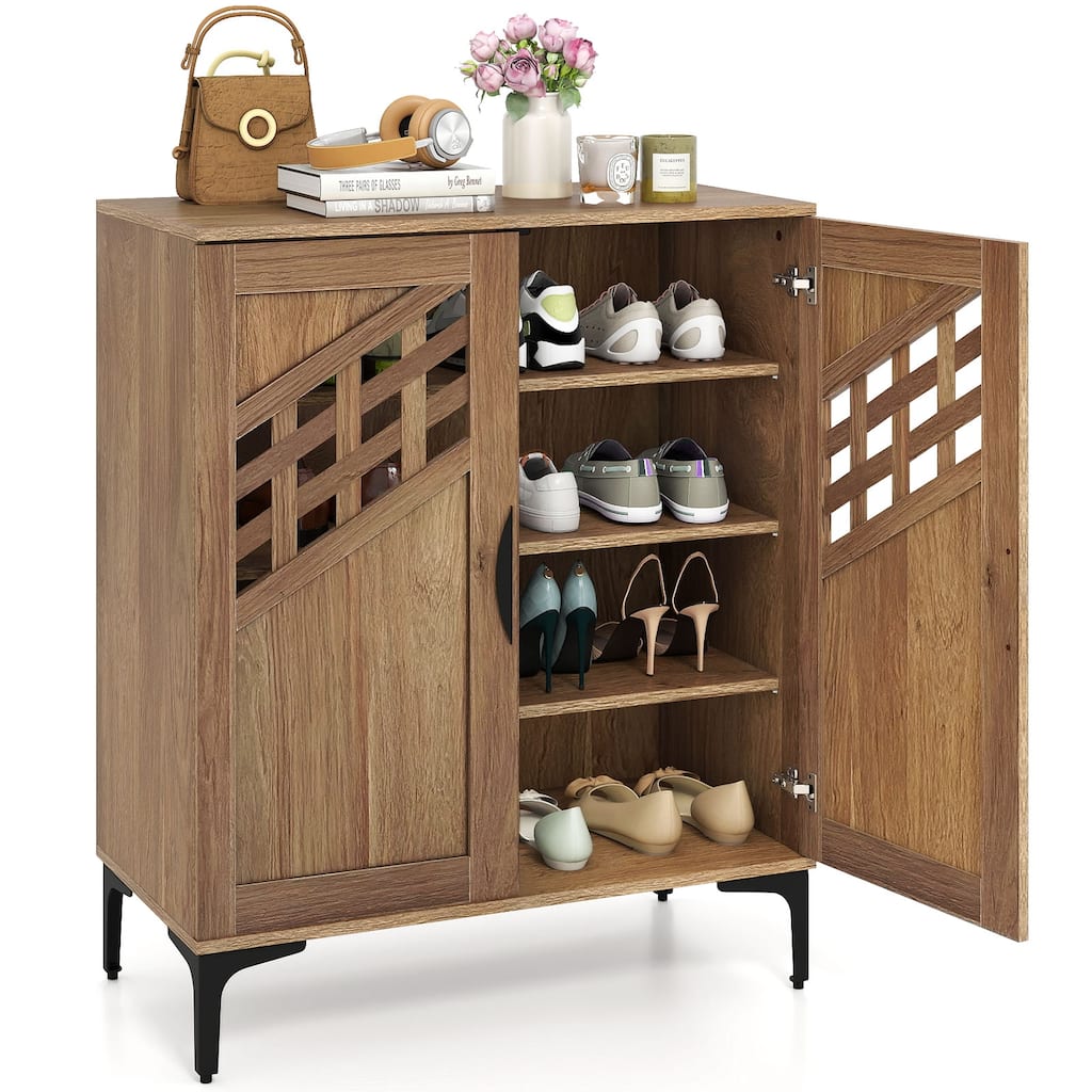 Gymax 4 Tier Shoe Cabinet w/ Doors Removable Shelves & Metal Legs for