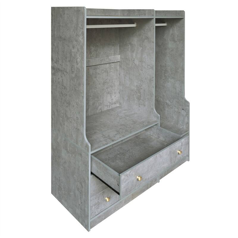 Open Style Wardrobe Closet with 3 Large Storage Drawers and Hanging Rods, Modern Armoire Clothing Organizer with Storage Shelves