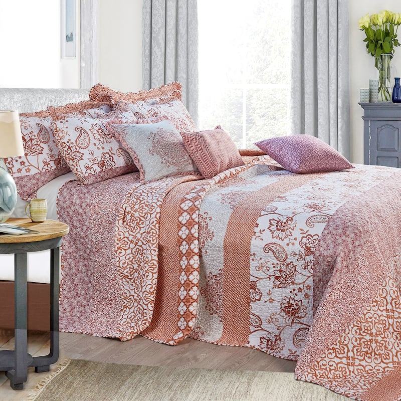 9-pc. Cal King Printed Striped Microfiber Blend Bed Coverlet Set