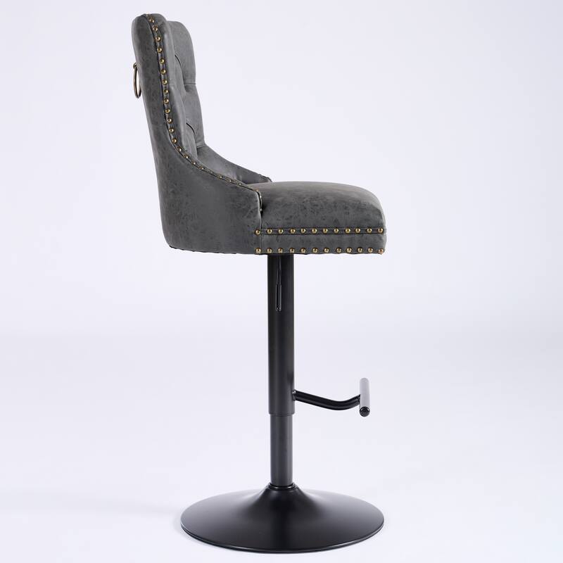 Modern Adjustable Seat Height Swivel Barstools with Tufted Back - Set of 2